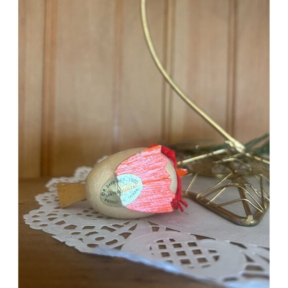 Vintage 1980 Dakin Wooden Duck Christmas Ornament Red Scarf Green Earmuffs - Picture 4 of 4